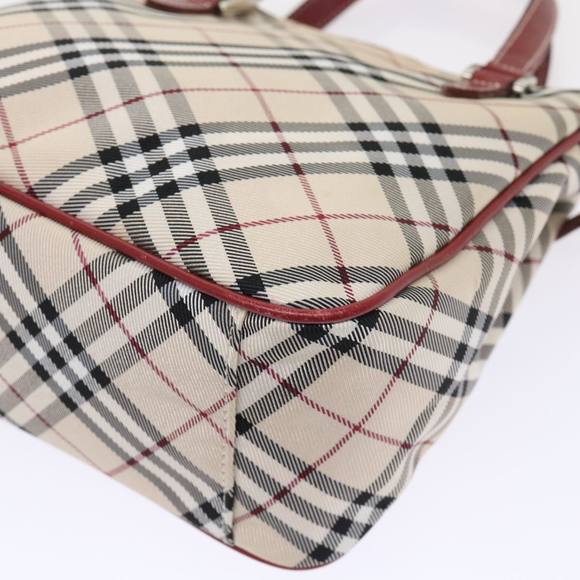 BURBERRY Nova Check Blue Label Hand Bag Canvas Beige Red Auth 46683 - Picture 15 of 16